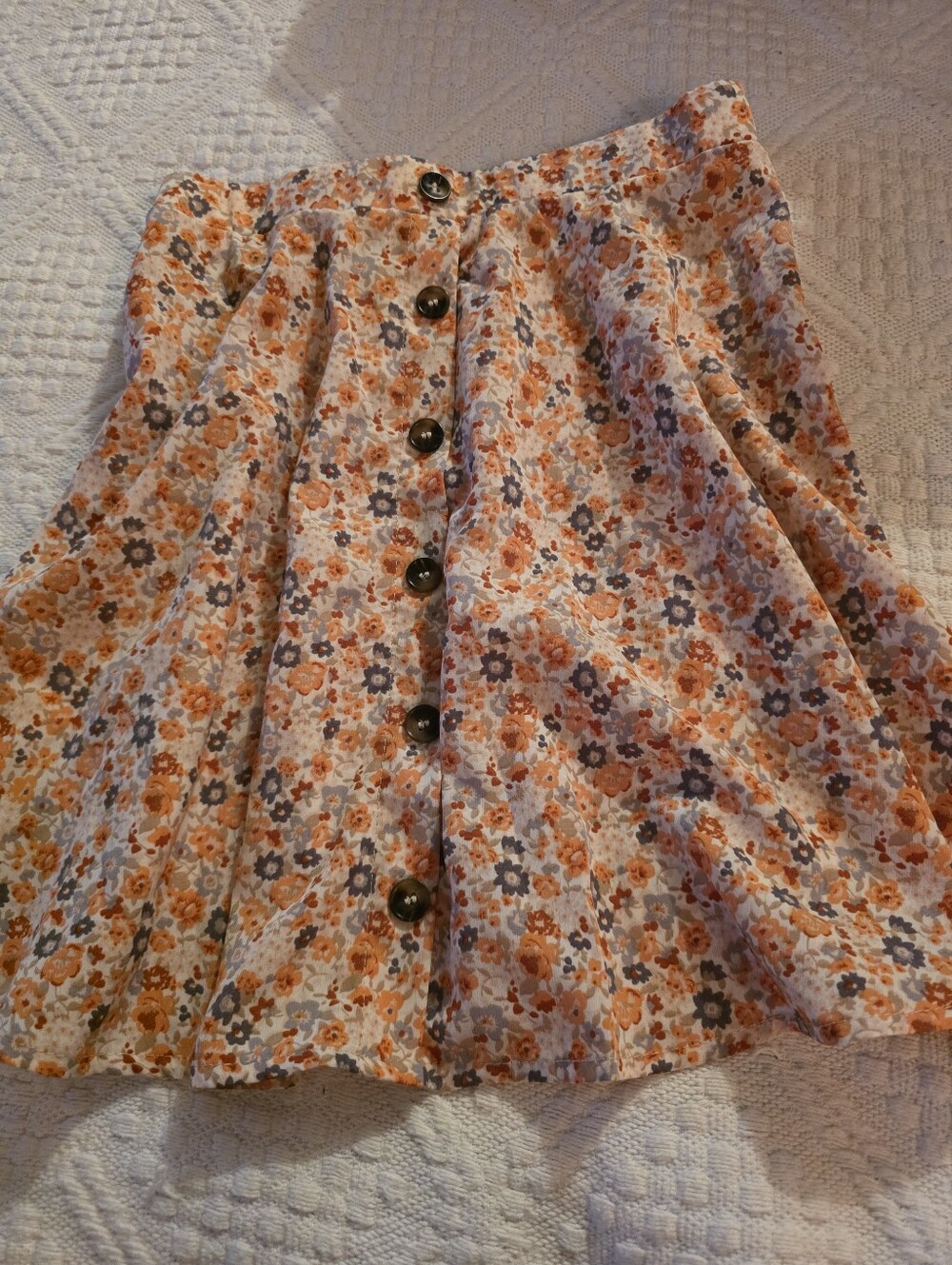 SHEIN Floral Elastic Waist Skirt — Orange & Gray Print